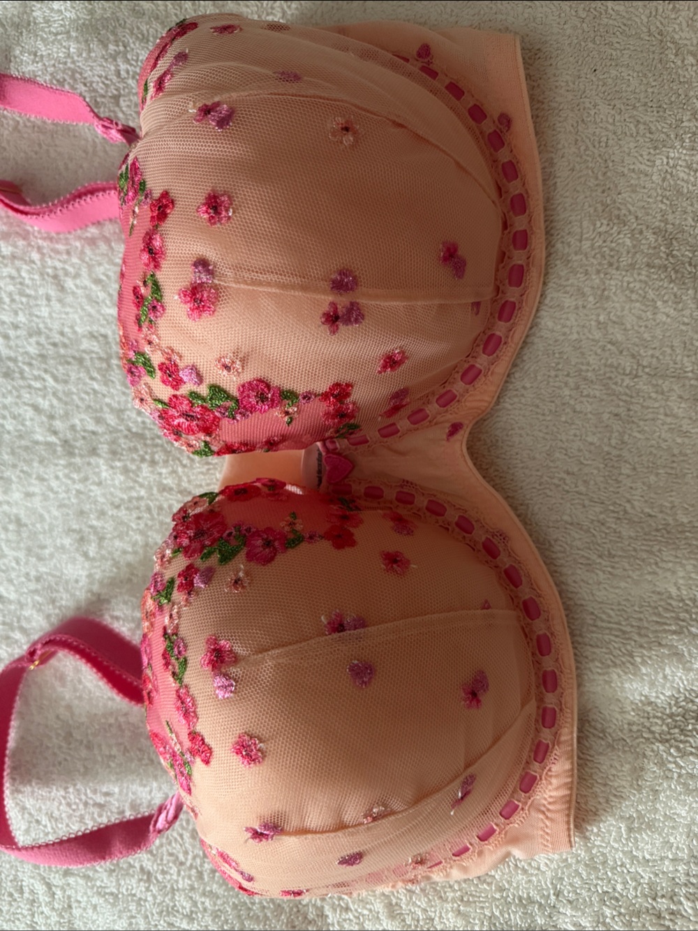 Victoria's Secret Peach and Pink Embroidered Push-Up Bra